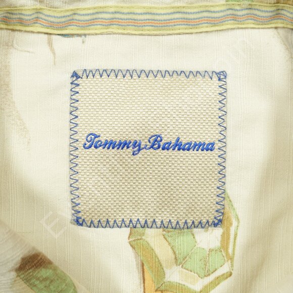 Tommy Bahama Beach Print Short Sleeve Silk Camp Shirt in Cream Size Large - Picture 4 of 5